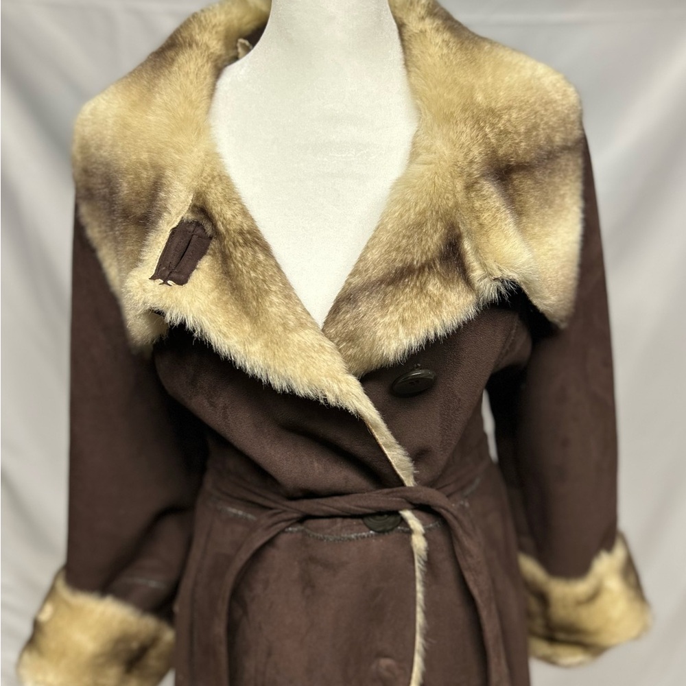 Ellen Tracy Brown Faux Suede and Fur Trimmed Women's Coat
